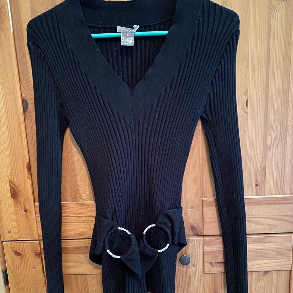 Black Kenar sweater with attached belt size Large